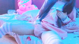 Kawaii Asian girl touching her pussy and humping pillow when parents are home loud moaning - 3 image