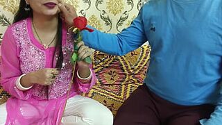 Indian beautiful husband wife celebrate special Valentine week Happy Rose day dirty talk in hindi voice saara give footjob - 1 image