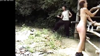 merciless outdoor bare bottom lashing for naked girlfriend