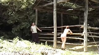 merciless outdoor bare bottom lashing for naked girlfriend
