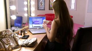 Asian with giant big tits in purple lingerie - 3 image