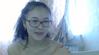 Cute hairy Korean chick dancing around naked on webcam