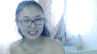 Cute hairy Korean chick dancing around naked on webcam