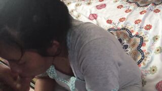 Indonesian maid sucking her white boss dick until cum in mouth