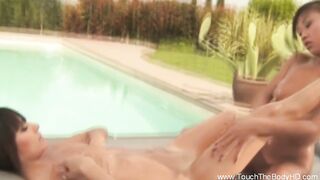 Two Asian Babes Relaxing With Nuru Outdoors