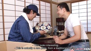 Japanese woman Nozomi Koizumi sucks her colleague's cock uncensored. - 4 image