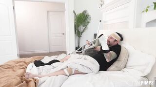 Step daddy fucks stepdaughter when she offers to help scratch his itch