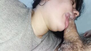 CLOSE. PERFECT UP, showing a thirsty mouth and a nervous tongue fucking cock