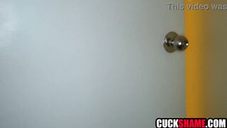 Asian MILF gets her shaved pussy pounded by stranger while cuckold husband watches