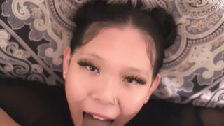 Watch this curvy submissive Asian babe take a deep throat pounding and a hard cock in her face