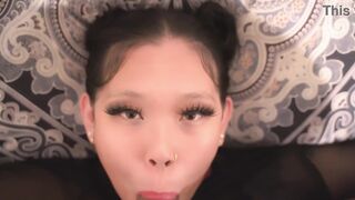 Watch this curvy submissive Asian babe take a deep throat pounding and a hard cock in her face