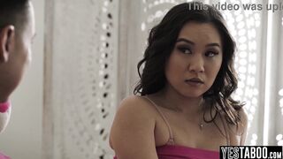 Petite Asian teen takes on her stepcousin's massive dick with a wild ride