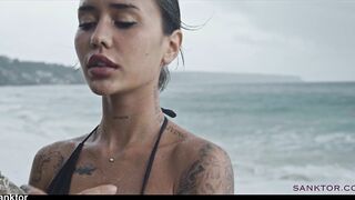 Skinny Asian Babe Masturbates on Public Beach & Sucks like a Pro