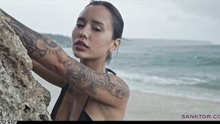 Skinny Asian Babe Masturbates on Public Beach & Sucks like a Pro