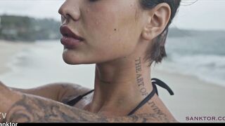 Skinny Asian Babe Masturbates on Public Beach & Sucks like a Pro