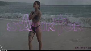 Skinny Asian Babe Masturbates on Public Beach & Sucks like a Pro