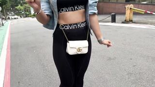 Asian hottie onlyPing gets her big tits and tight pussy pounded during a hot outdoor workout