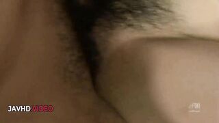 Japanese teen NozomiHazuki takes wild creampie & gives blowjob in threesome action