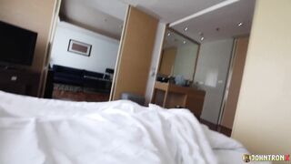 Hot tattooed Asian babe gets her pussy creamed while getting drilled in POV