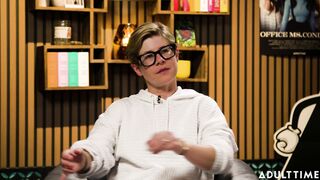 JASMINE Teaa's cosplay interview with nerdy girl glasses on, featuring big tits and dark hair. - 4 image