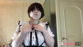 Curvy Japanese teen with short hair craves intense orgasm and creampie