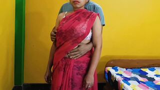 Hotwife in Sexy Rad Saree Fucks Her Hairy Pussy in Doggy Style by Her Hubby - 2 image