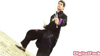 Tattooed cosplay pornstar gets her tight pussy drilled outdoors