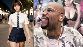 Petite Asian slut with a skinny body gets her tight ass drilled by a huge dick while kissing and jerking off to a cum-filled finish