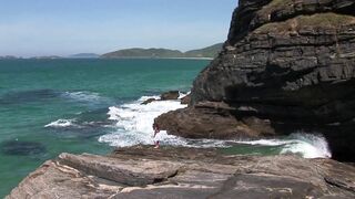 Jade Sin takes on two hung strangers at the beach & takes double loads