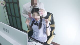 Watch as Love SEX Asian Thai's young Thai pussy gets licked and creampied in POV cosplay roleplay