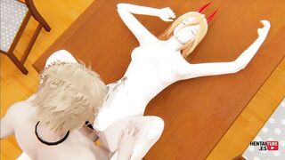 Passionate Encounter Denji and Power engage in a steamy table sex game with uncensored action