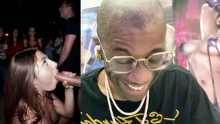 Petite Ebony slut with huge tits and tight body gets drenched in cum after public cock sucking and riding