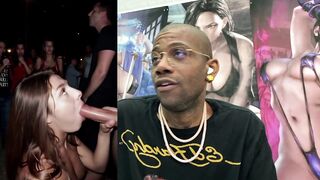 Petite Ebony slut with huge tits and tight body gets drenched in cum after public cock sucking and riding