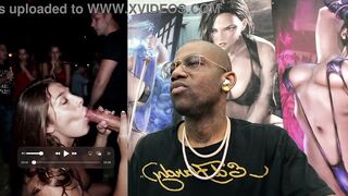 Petite Ebony slut with huge tits and tight body gets drenched in cum after public cock sucking and riding