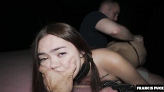 Watch as this Asian cutie gets down and dirty in a rough missionary POV creampie action