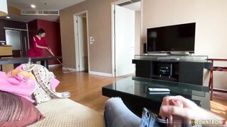 Watch this amateur Asian maid-on-call slut take a rough pounding and get filled with jizz