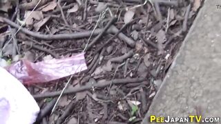 Watch this kinky Japanese babe get drenched in golden showers while peeing in public