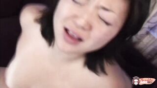 Chubby Asian Lil Tokyo pleasures herself with a massive dildo before taking the real thing - 11 image