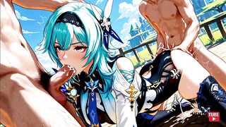 Eula, the anime, cartoon, and hentai cosplay babe, gets her hands on some Genshin Impact action!