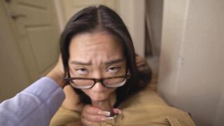 Watch this hot Asian office slut take on a massive cock in multiple positions