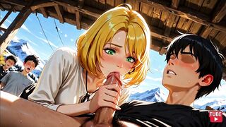 Blonde babe in the Alps gets naughty in uncensored game, anime, and hentai video - 1 image