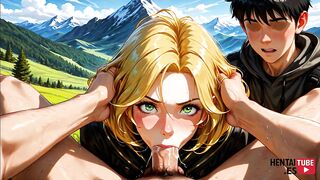 Blonde babe in the Alps gets naughty in uncensored game, anime, and hentai video - 10 image