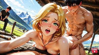 Blonde babe in the Alps gets naughty in uncensored game, anime, and hentai video - 11 image