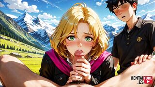 Blonde babe in the Alps gets naughty in uncensored game, anime, and hentai video - 7 image
