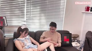 Sexy Asian wife unloads on a Courier while getting her pussy stuffed with toys - 11 image