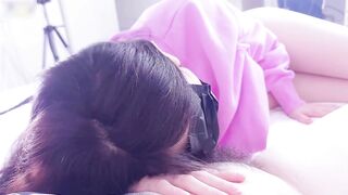 Thick Asian girl in pink hoodie takes massive creampie while wearing sneakers - 5 image