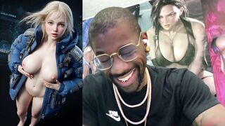 Watch curvy 18-year-old Pragmata teasing with her bald pussy & taking a big load on her big tits