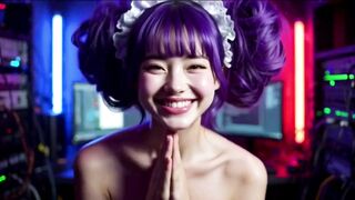Ai Animation: A cyberpunk office girl with a lovely smile