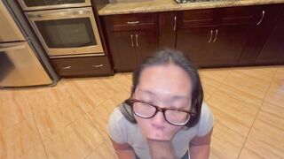 Watch this curvy Asian babe deepthroat a huge cock and take a hot facial on her glasses - 2 image