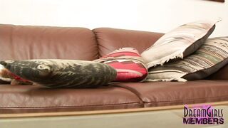 Asian bombshell Mai Ly pleasures her hairy pussy with her favorite toys in lingerie